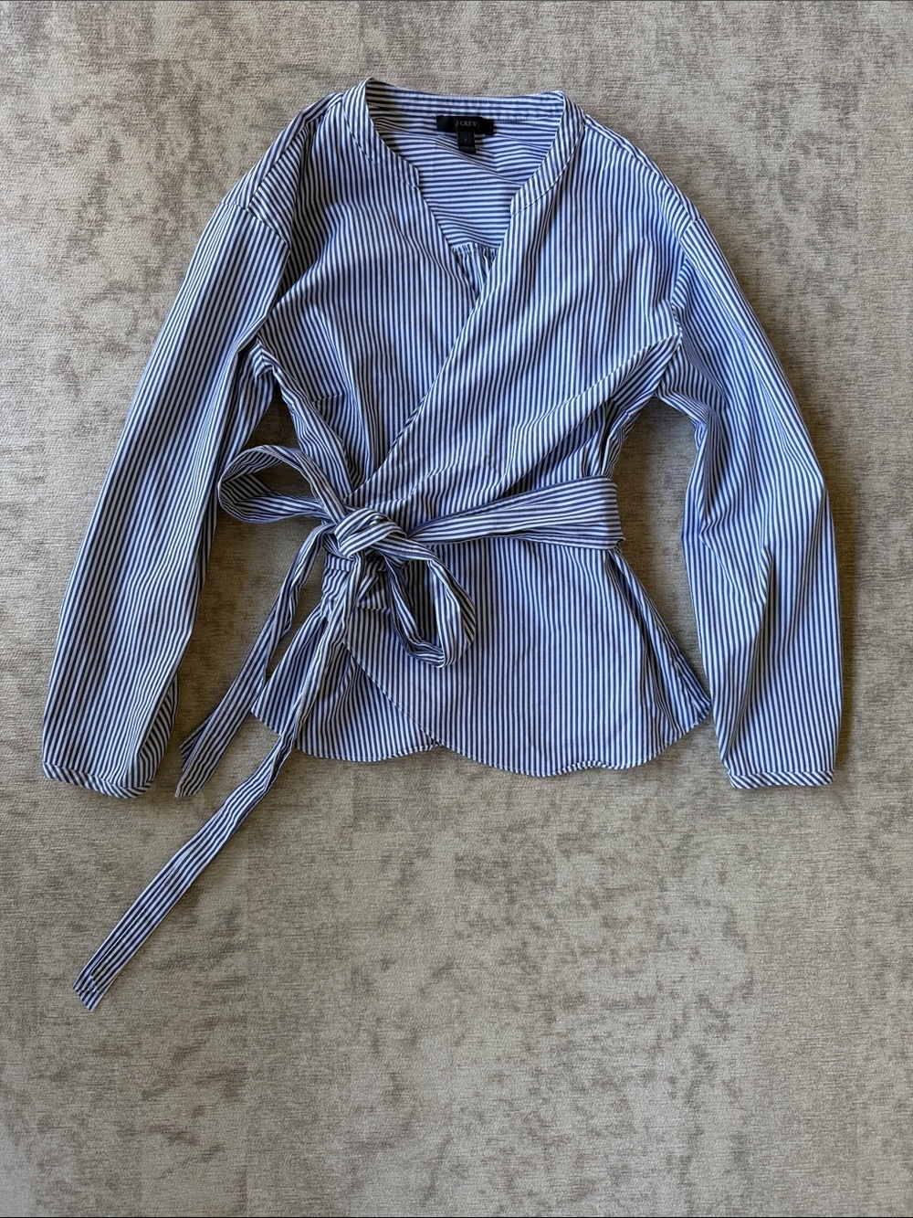 J. Crew Blue and White Striped Wrap Tie-Waist Blouse